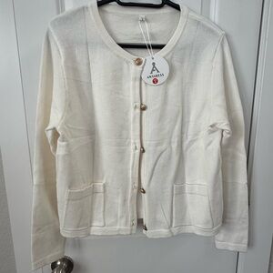 Anrabess Cream Button-Front Knit Cardigan
